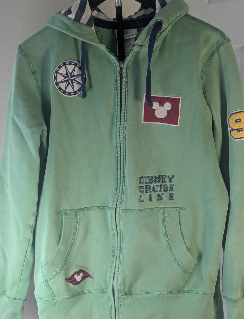 Disney Cruise Line Green Full Zip Hoodie Nautical Patch Sweatshirt Size Large
